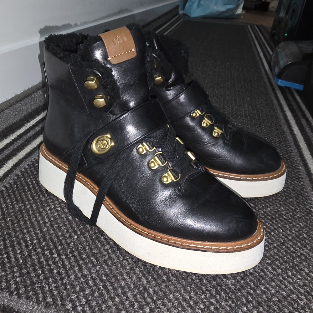 Coach High Top Leather & Shearling Boots (US 5.5)
